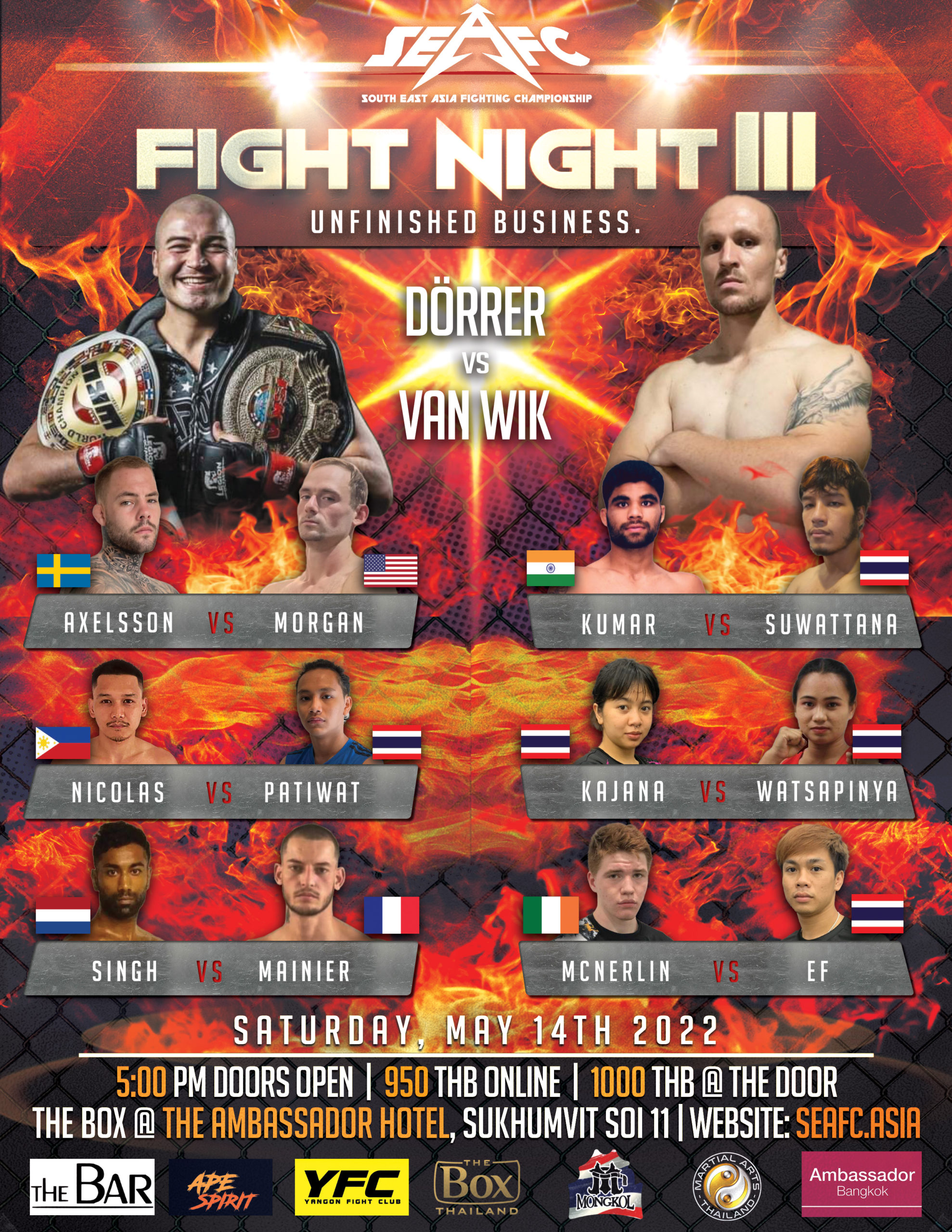 SEAFC FN3 fight cards with fighters images